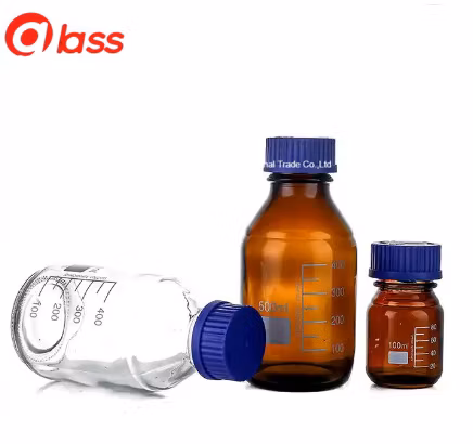 Glas-Laborgeschirr, weite Öffnung, mit Bodenstopfen, klare, braune Labor-Reagenzflasche aus bernsteinfarbenem Glas